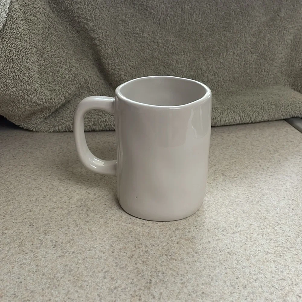 Rae Dunn “Relax” coffee mug. Classic white with black lettering.